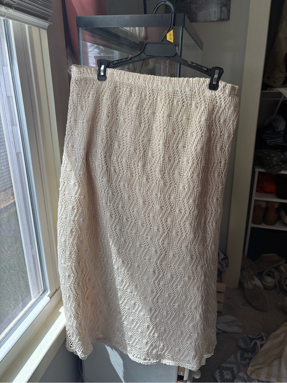 Boho Crochet Midi Skirt - Lightweight Cream Knit
